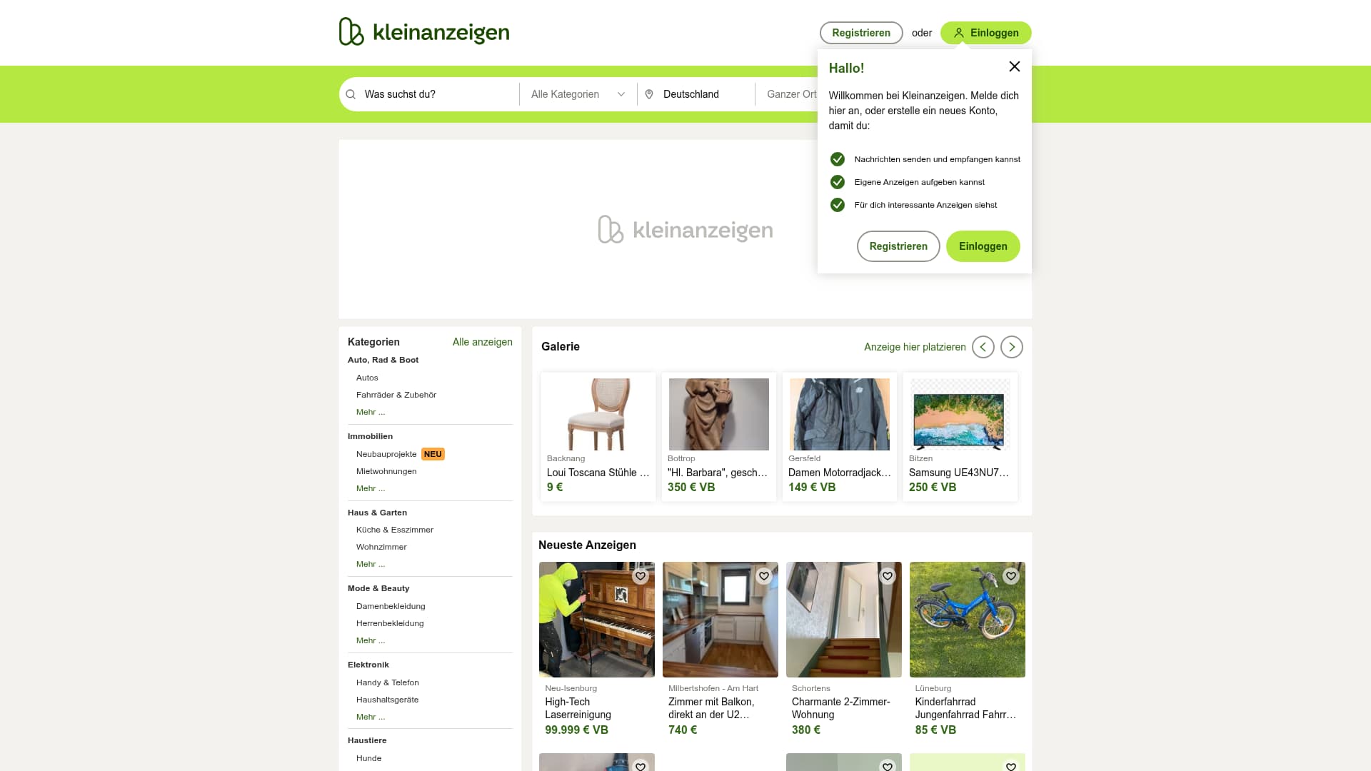 3. kleinanzeigen.de Homepage